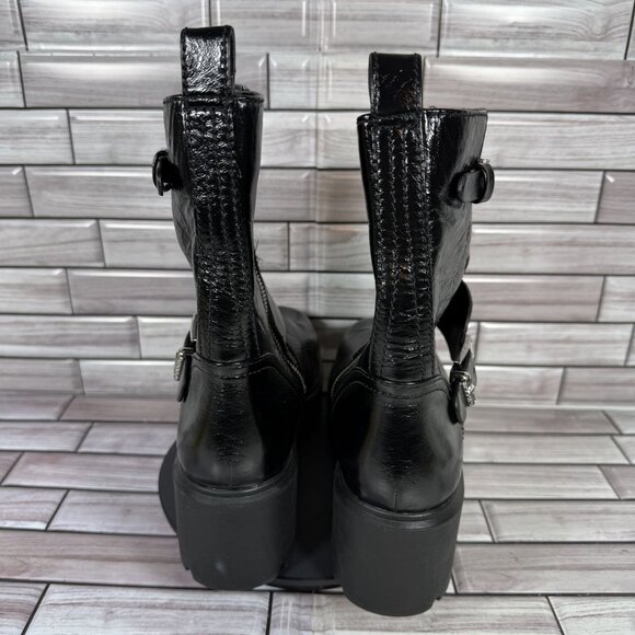 Michael Michael Kors Women's Perry‎ Leather Buckled Platform Moto Booties Size 7 - Picture 5 of 8